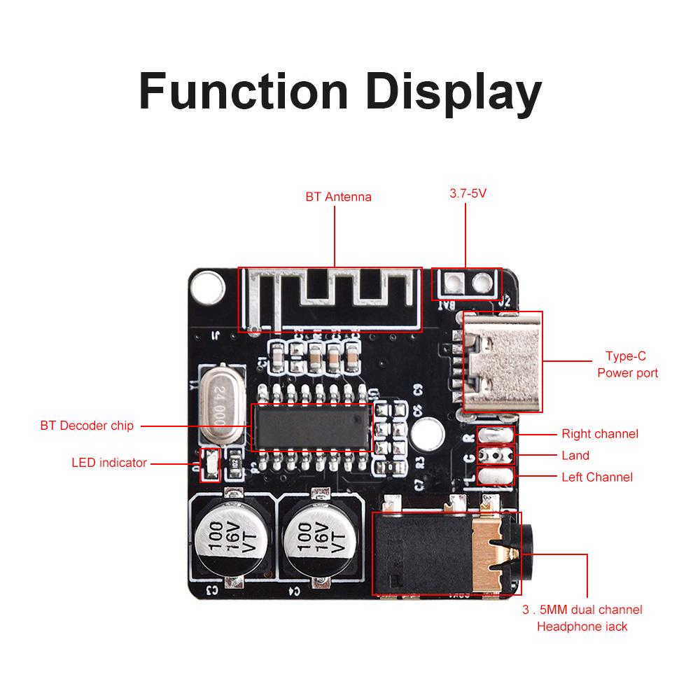 Аудиоприемник Bluetooth VHM-314 5.0 с поддержкой Type-C/USB, плата декодера MP3 без потерь, беспроводной стереомузыкальный модуль SOP16