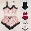 Sexy Lace Women's Pajama Sets V-Neck Strap Satin Lingerie Sleepwear Home Wear Nightwear Clothing
