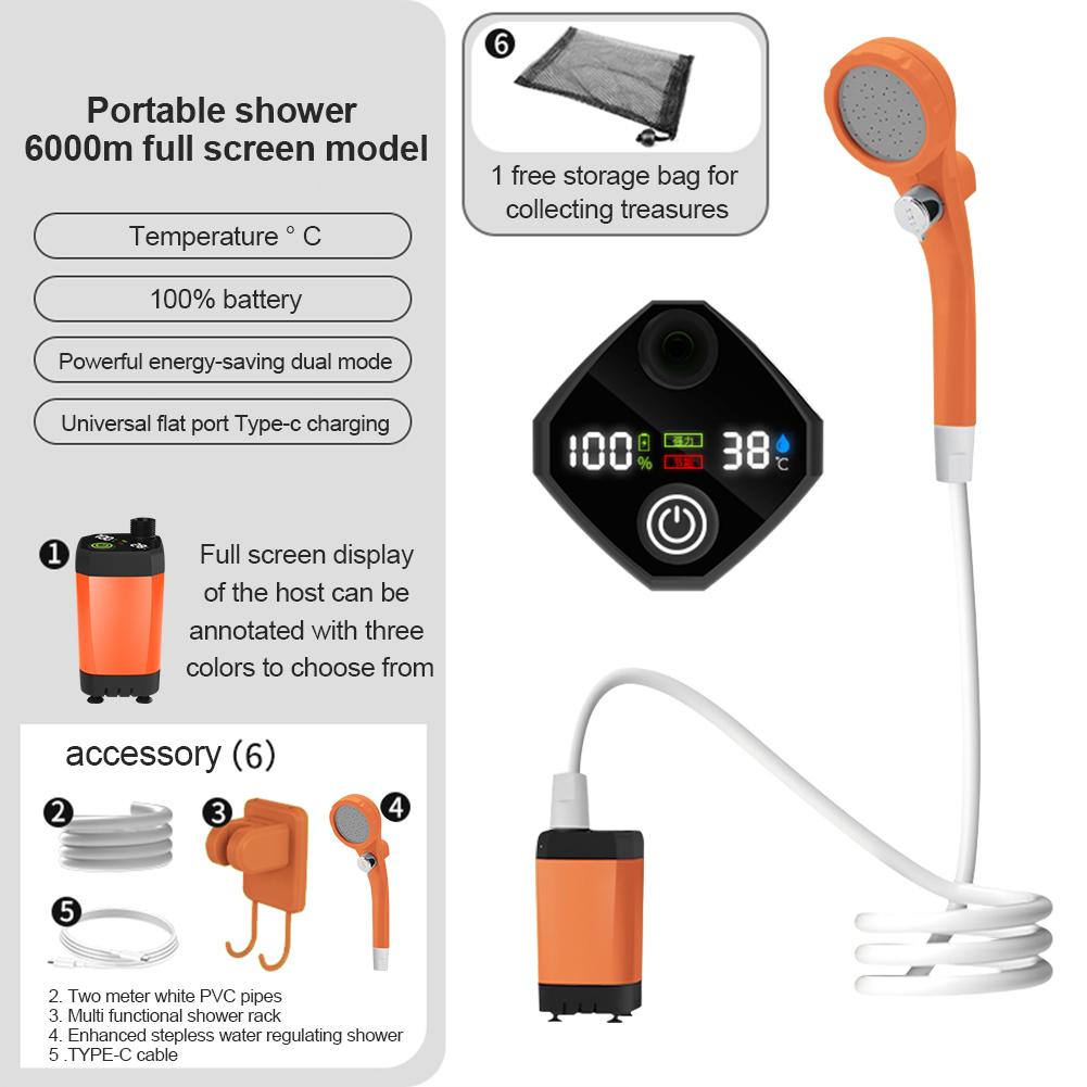 Открытый кемпинговый душ IPX7 водонепроницаемый с цифровым дисплеем 4800 мАч портативный электрический насос для душа для походов путешествия полива домашних животных