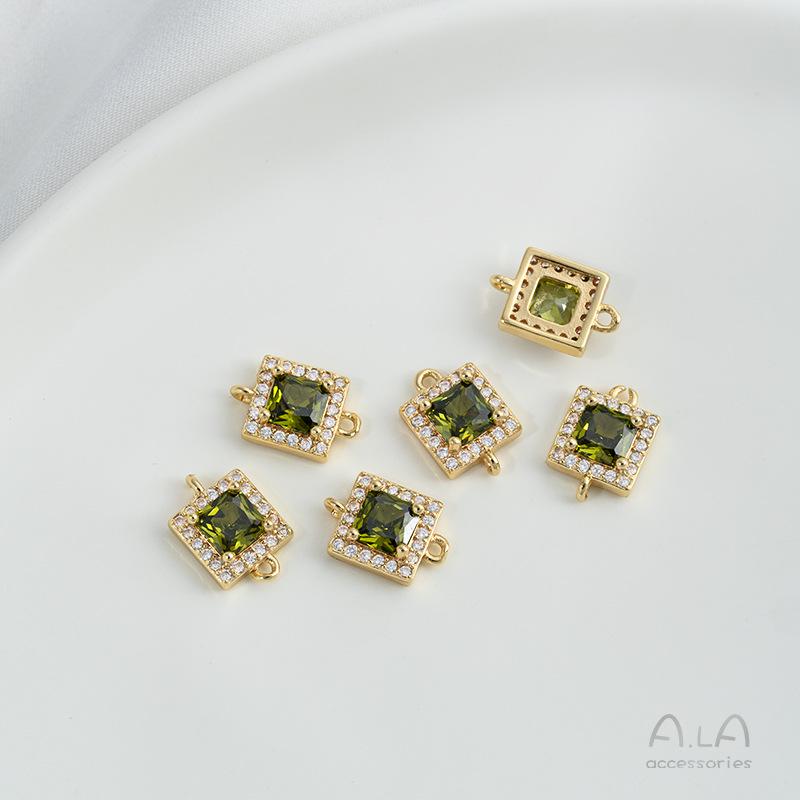 Позолоченное золото 14 карат, изумрудно-оливковый циркон, геометрические двойные серьги-кольца, ювелирный аксессуар