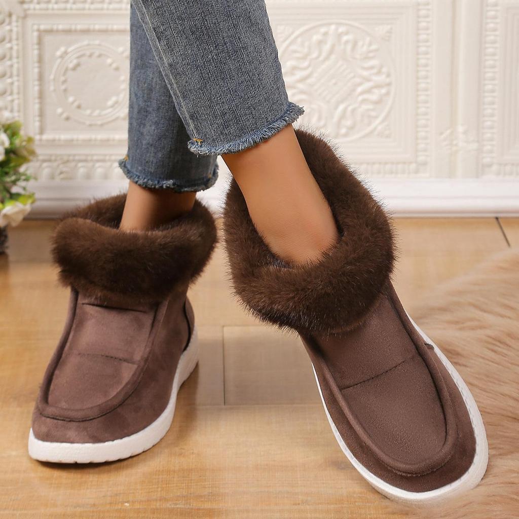 Large Size Casual Low Tube Square Bottomed Snow Boots Autumn Winter Fleece Velvet Suede Martin Boots Fur Cotton Shoes 36-43