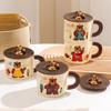 Мультяшная кружка Фуфу Милый медведь с крышкой Пара Дома Чашка для воды Керамика Офис Подарочная коробка
