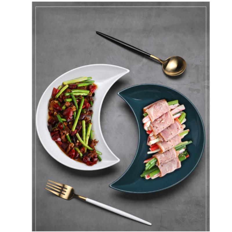 5 шт. Кухонные обеденные тарелки в форме полумесяца Белый набор Тарелки Стопки Блюдо для еды, закусок, ужина Европейский стиль Блюда