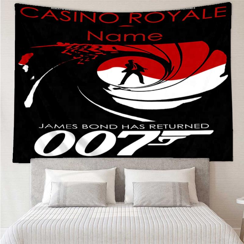 Custom Name 007 James Bond Print Tapestry, Backdrop, Easy Setup, Ideal for Bedroom, Office & Living Room, with Aesthetic Wall Hanging Decor.
