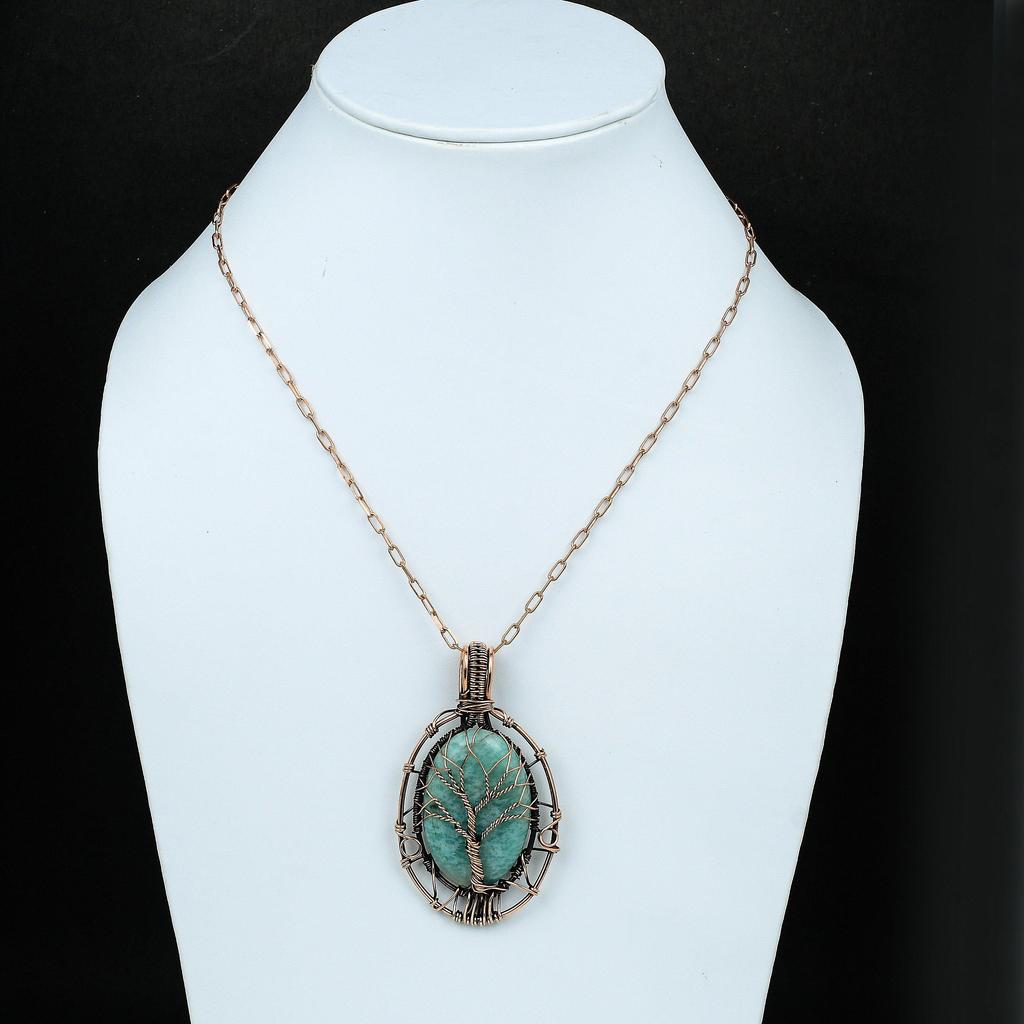 Tree Of Life Amazonite Pendant Gemstone Pendant Copper Wire Wrapped Pendant Copper Jewelry Handmade Designer Pendant Amazonite Gift For Her