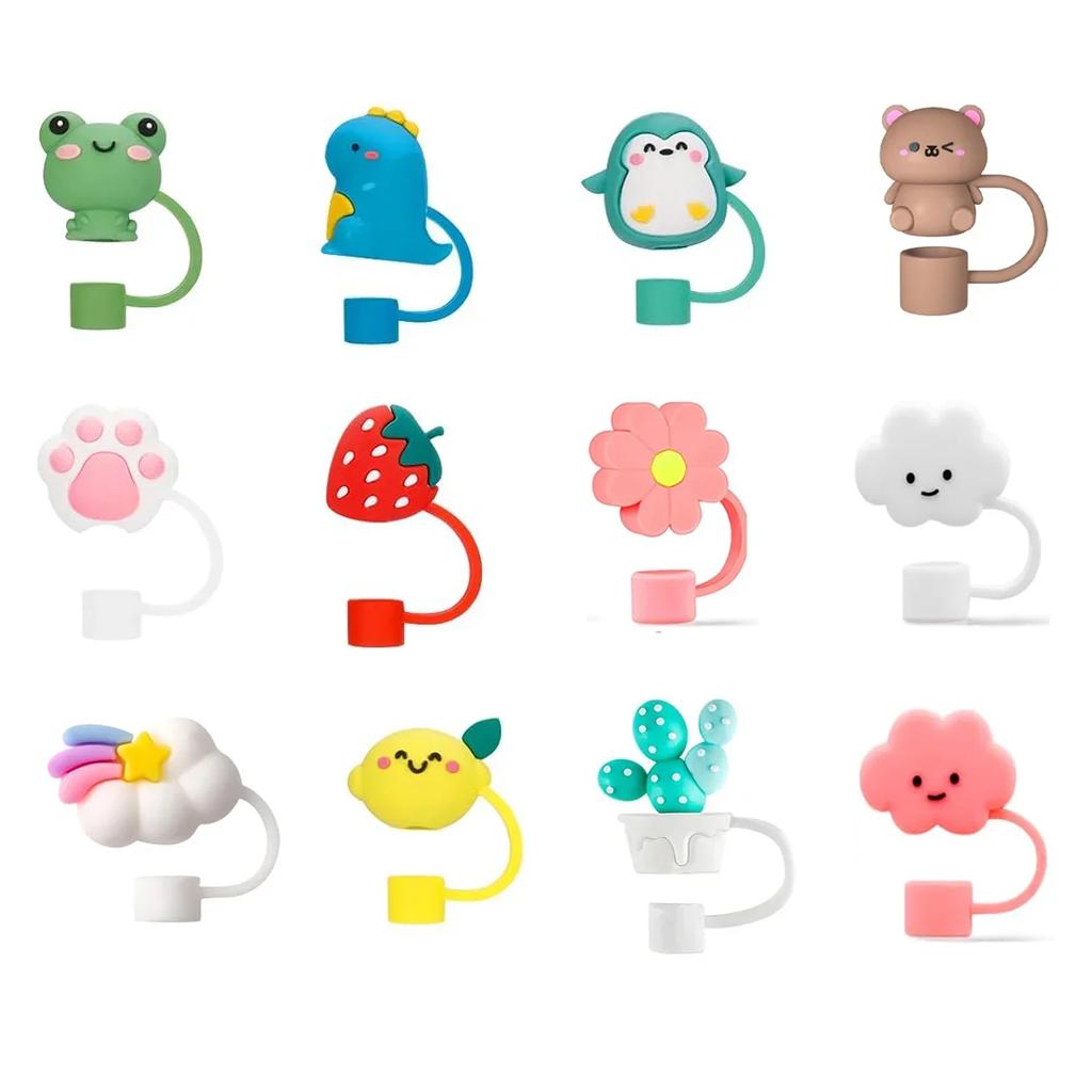 12Pcs Cute Cups Straw Accessories Silicone Straw Caps Straw Covers Toppers Reusable Straw Tips Protectors