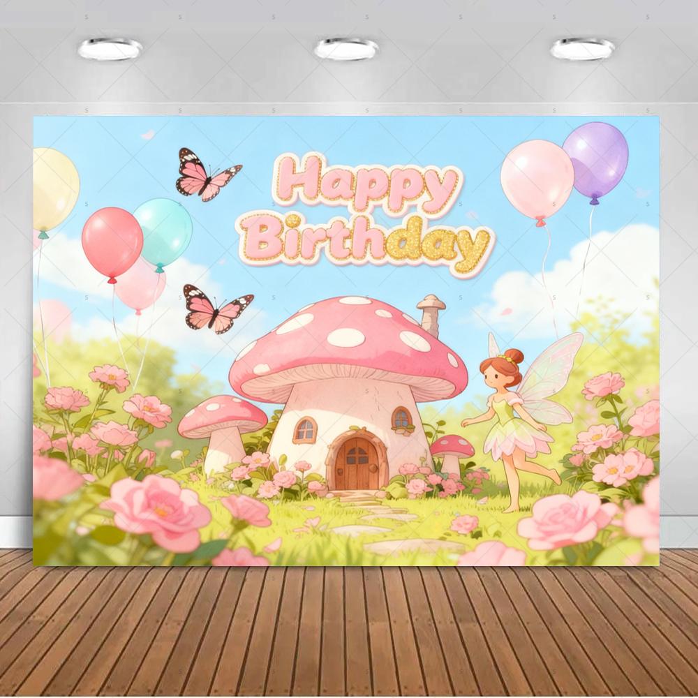 Flowers, fairy, mushroom, house theme, birthday party decoration, background, elf, butterfly, mermaid, banner, photography, studio props4625