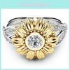 Изысканное кольцо в виде подсолнуха с цветным цирконом с золотым покрытием для женщин, элегантное украшение