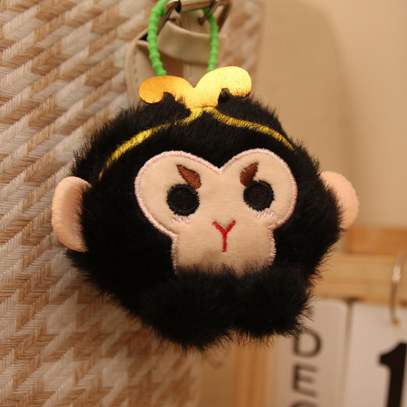 Cute Black Wukong Head Pendant Plush Toy Doll Little Monkey Schoolbag Hanging Decoration Keychain Doll