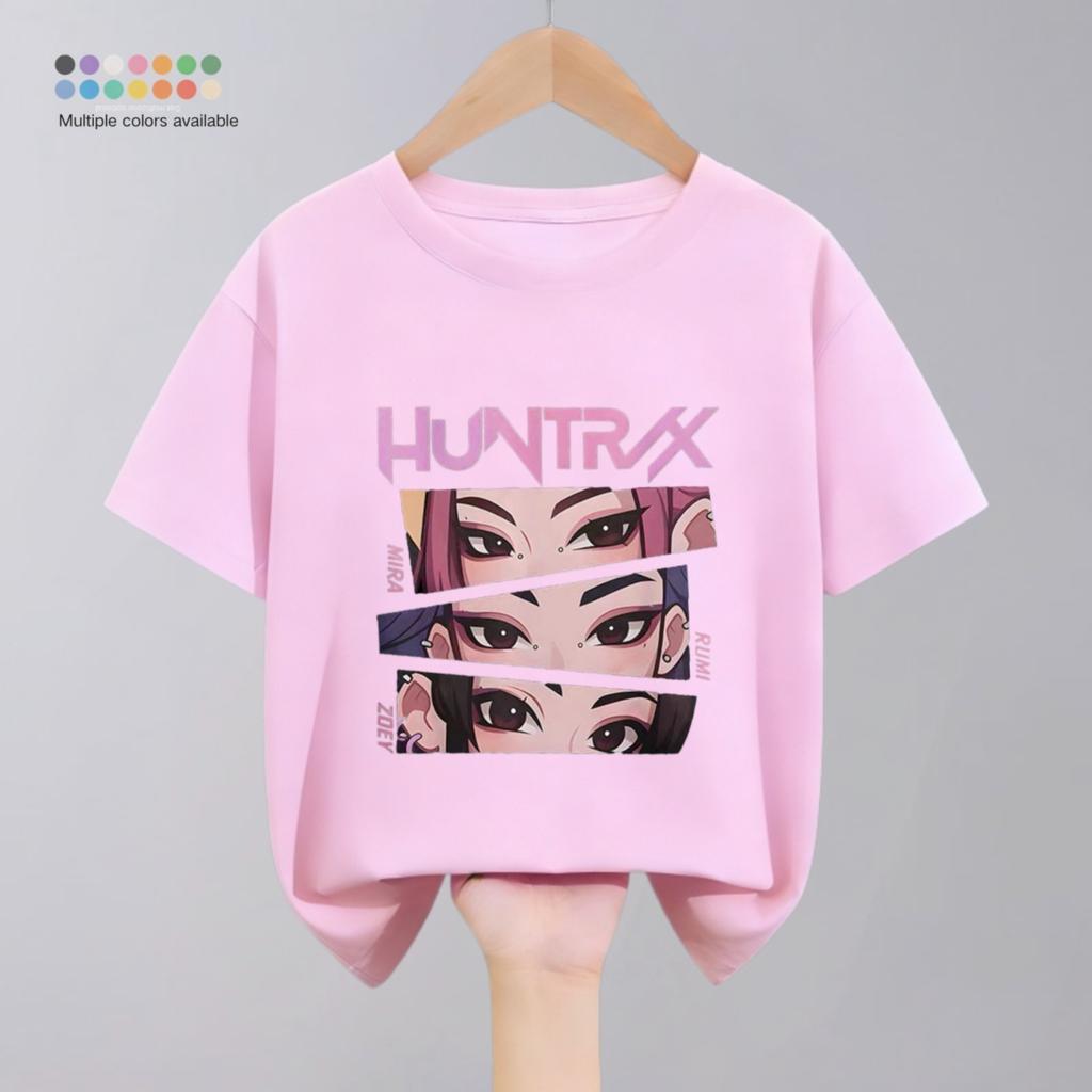 Летняя новая модная детская футболка с принтом мультяшной группы Hunter для девочек, короткий рукав, круглый вырез