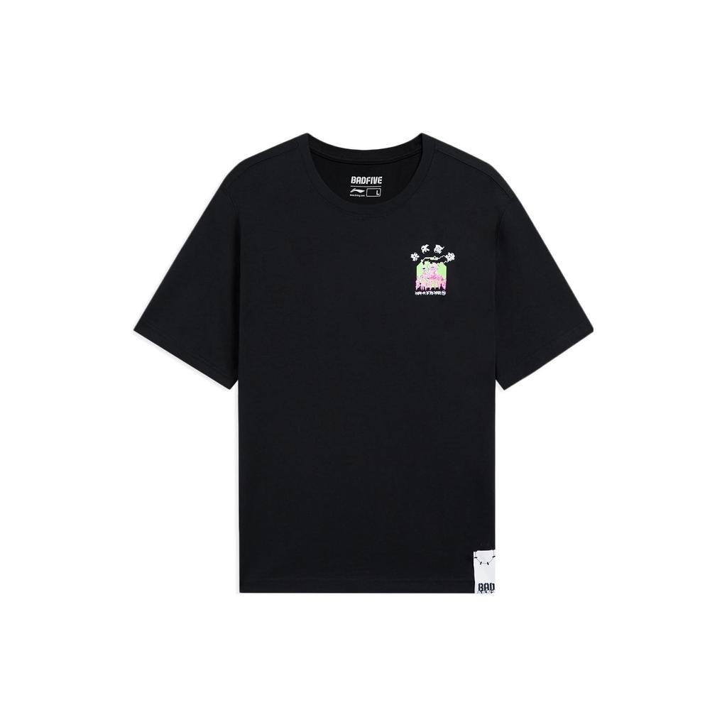 Li-Ning Повседневная однотонная футболка с буквенным принтом и круглым вырезом, с коротким рукавом, мужские топы, черный AHSS391-2