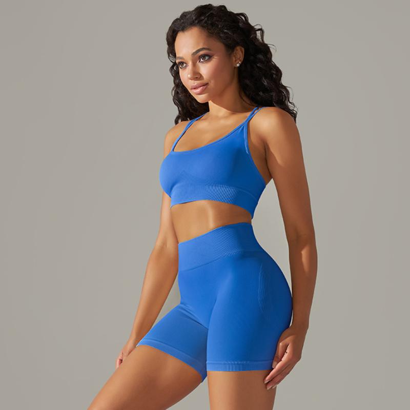 Nessaj Summer Yoga Set Women Fitness Suits Seamless Push Up Bra High Waist Shorts Gym Sportswear