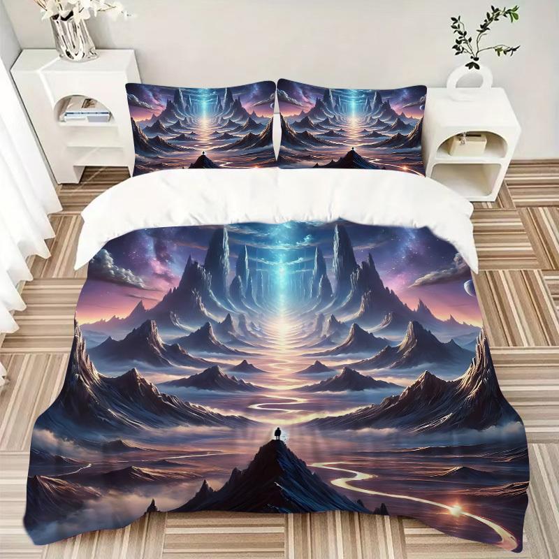 3pcs bedding set Mystical Landscape Includes 1 Comforter + 2 Pillowcases, Without Pillow Inserts, Soft Comfortable,a0909113