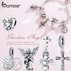 Bamoer 925 Sterling Silver Guardian Angel Seies Bead Vintage Cross Wish Angel Pendant Charm for Original Bracelet or Neckalce DIY Jewelry