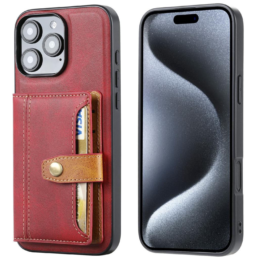 For iPhone 16 Pro Max Card Holder PU Leather+TPU Kicsktand Phone Cover