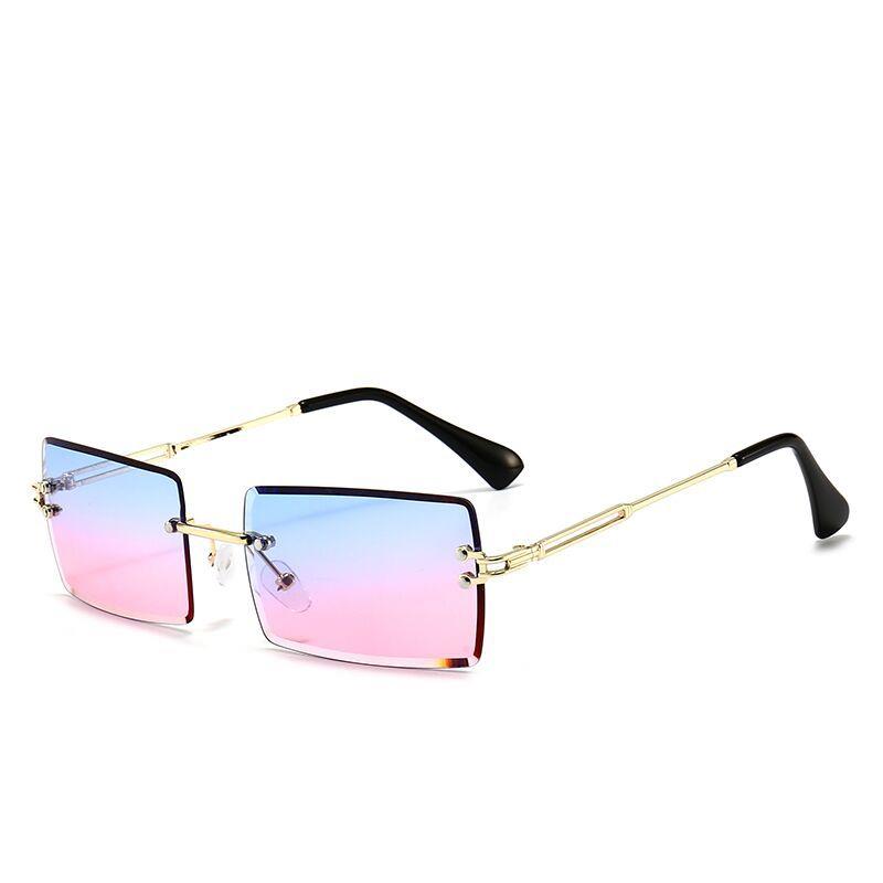 Vintage Fashion 2022 New Sunglasses Rimless Frameless Rectangle Shades Gradient UV400 Summer Traveling Sun Glasses for Women