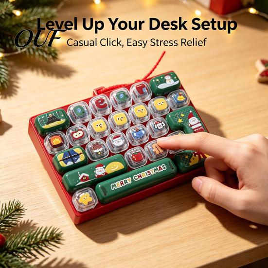 Tactile Feedback Fidget Tool 26-Key Keyboard Toy, Cartoon Christmas Push Bubble Keyboard, Stress Relief Desk Toy Mini for Backpack Purse Charm