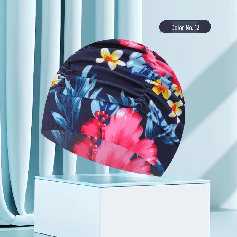 Женская купальная шапочка большого размера с цветочным плиссе - Неплотная посадка, однотонная, модный тканевый дизайн