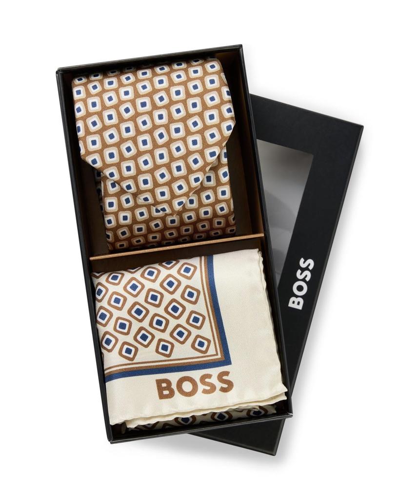 Gift Silk Tie Pocket One Brown [BOSS] Set & Square, Printed, Men's, Size,