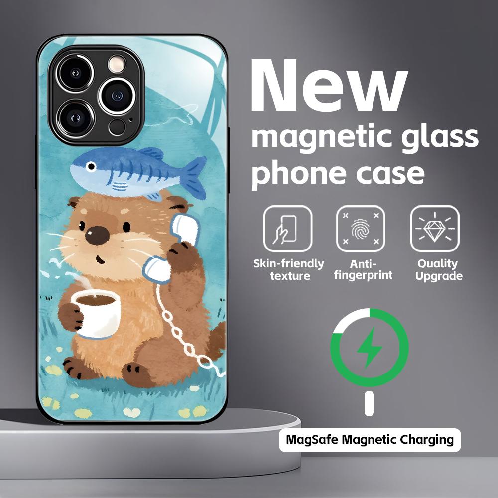 cute Otter Phone Case For iPhone17 16 15 14 13 12 11 X XR XS 8 Plus Mini Pro Max Glass Magnetic Case