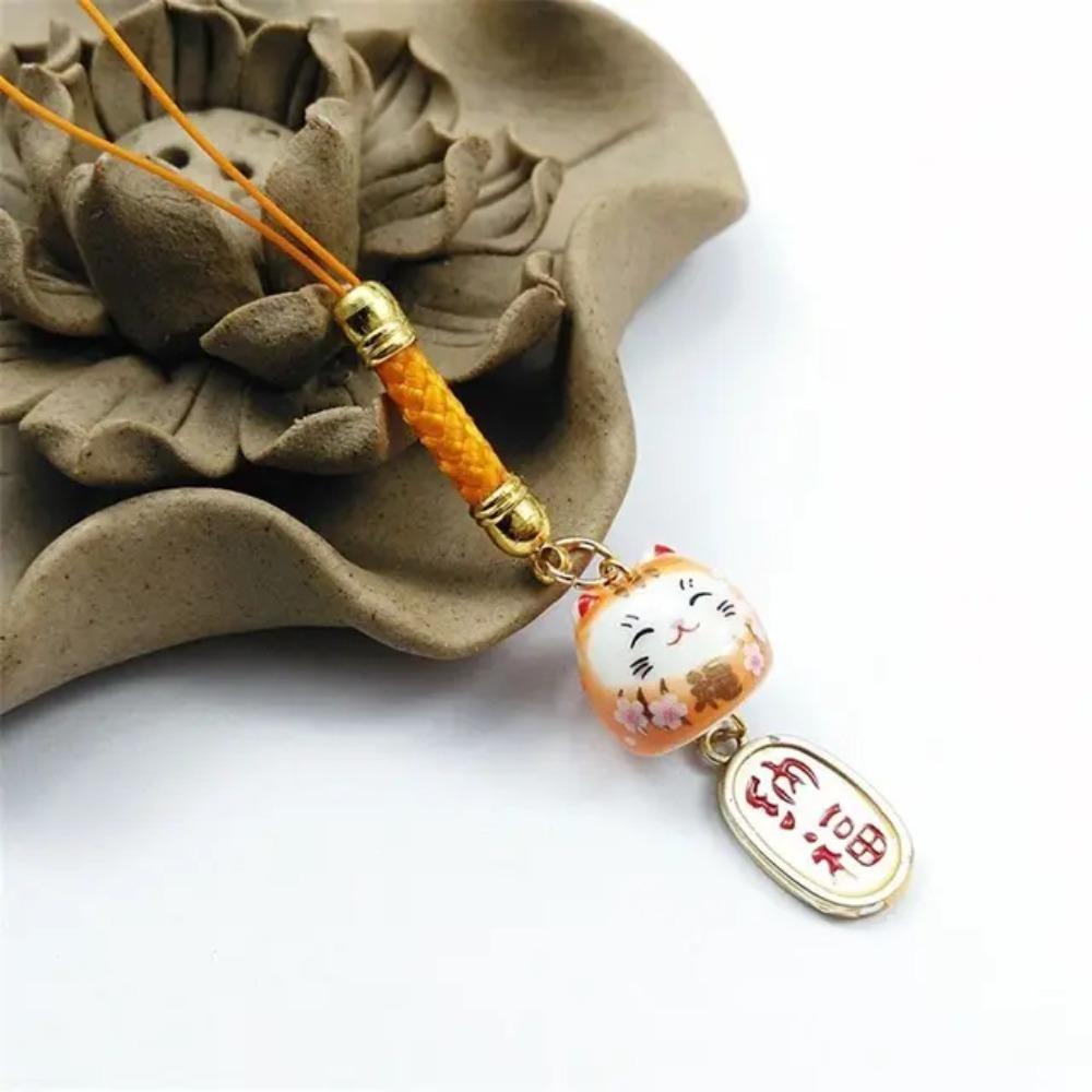Cartoon Lucky Cat Keychain Car Keyring Phone Strap Ornaments Cute Maneki Neko Pendant Gifts