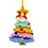 Handmade Knitted Christmas Tree Ornament with Multi-Layered Crochet Design Golden Bells Star Top Pom Pom Decor Holiday Decor