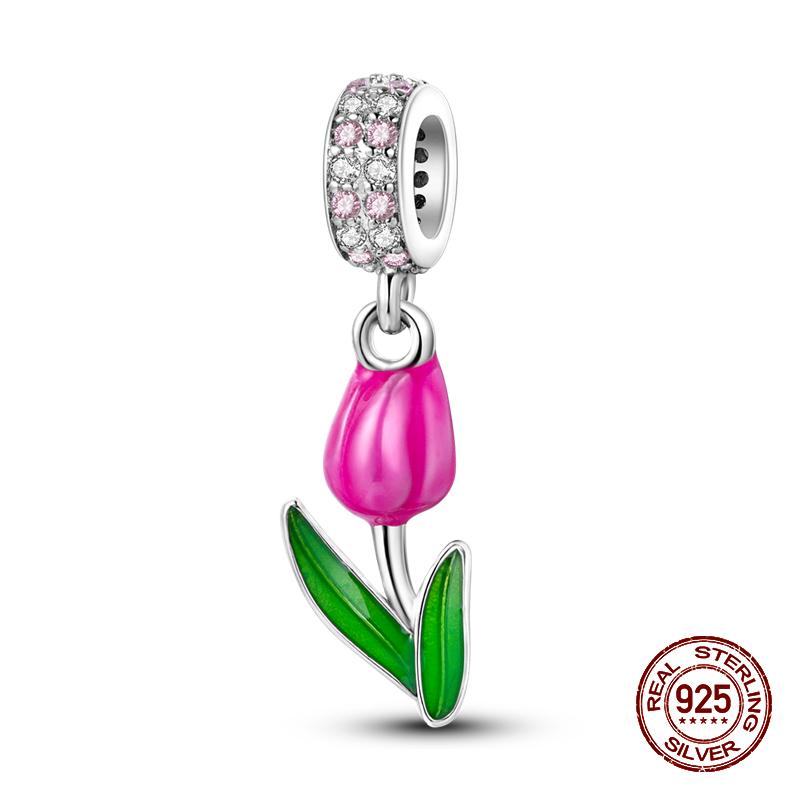 925 Sterling Silver Butterfly Tulip Iris Flower Charms Beads Fit 925 Original Bracelets Fine DIY Valentine Jewelry Gifts