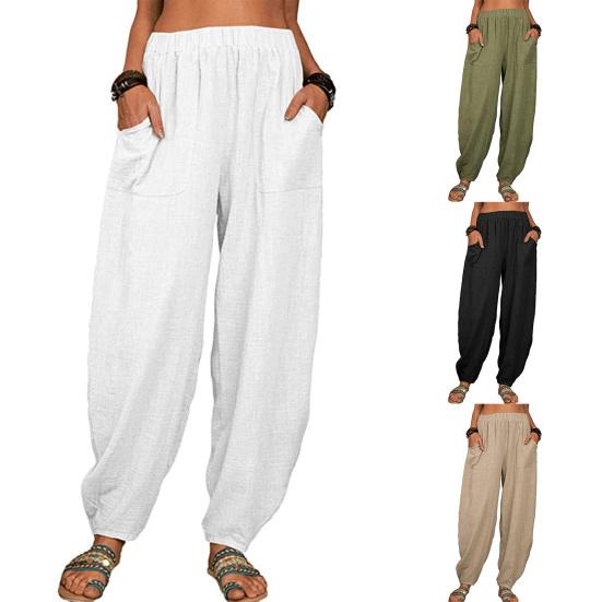 Harem Pants Solid Color Pockets Summer Temperament Loose-fitting Pants for Beach
