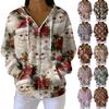 Women's Casual Fashion Long-Sleeved Zip-Up Christmas Print Knitted Hoodie