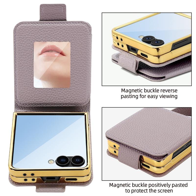 Чехол-зеркало для макияжа для Galaxy Z Flip7 Flip6 Flip5 4 lipВсесторонний Защитный Ручной Scrave Ремешок на руку Flip Складывающаяся Крышка