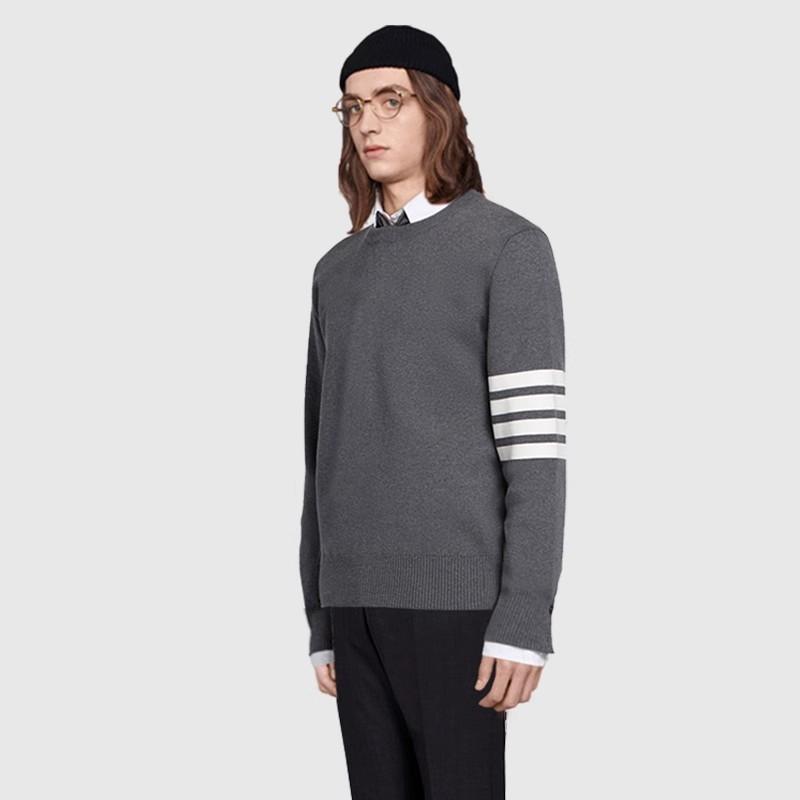 TB [Official Authentic] Solid Color Sweater Round Neck Four Bar Knitted Sweater Hoodie Loose Men's and Women's Couple Style