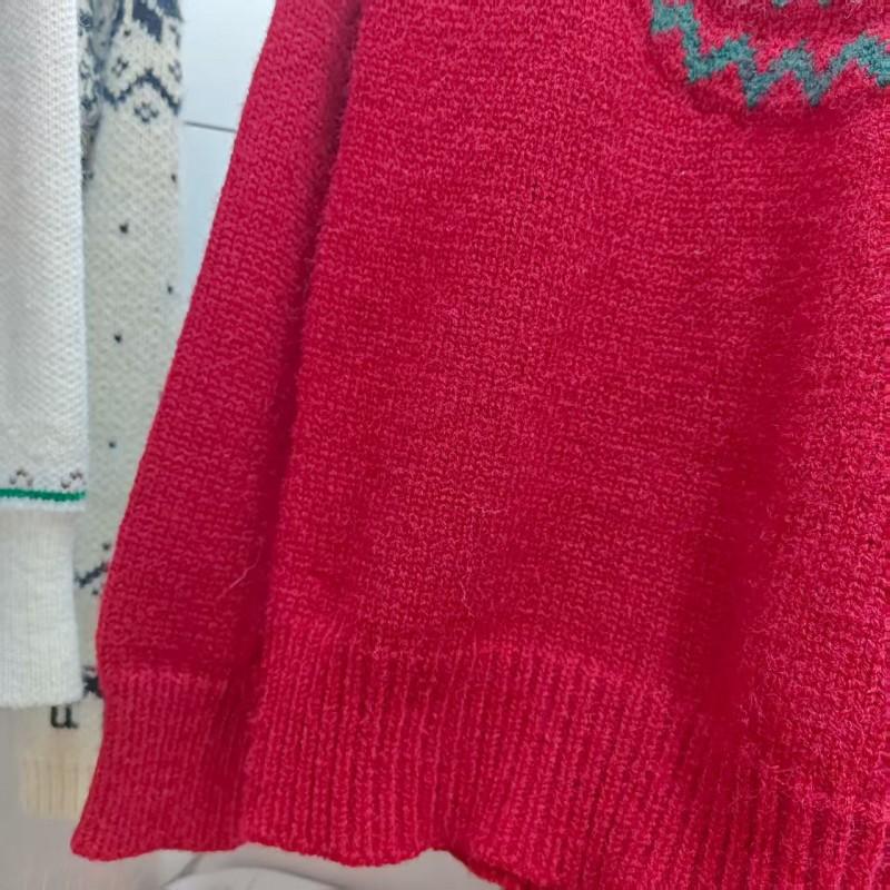 Женский объемный вязаный свитер в стиле Fair Isle с жаккардовым красно-белым геометрическим узором, уютный зимний пуловер
