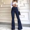 Fashion Ladys High Waisted Lacing Stretch Wide Leg Jeans Bell-Bottomed Pants