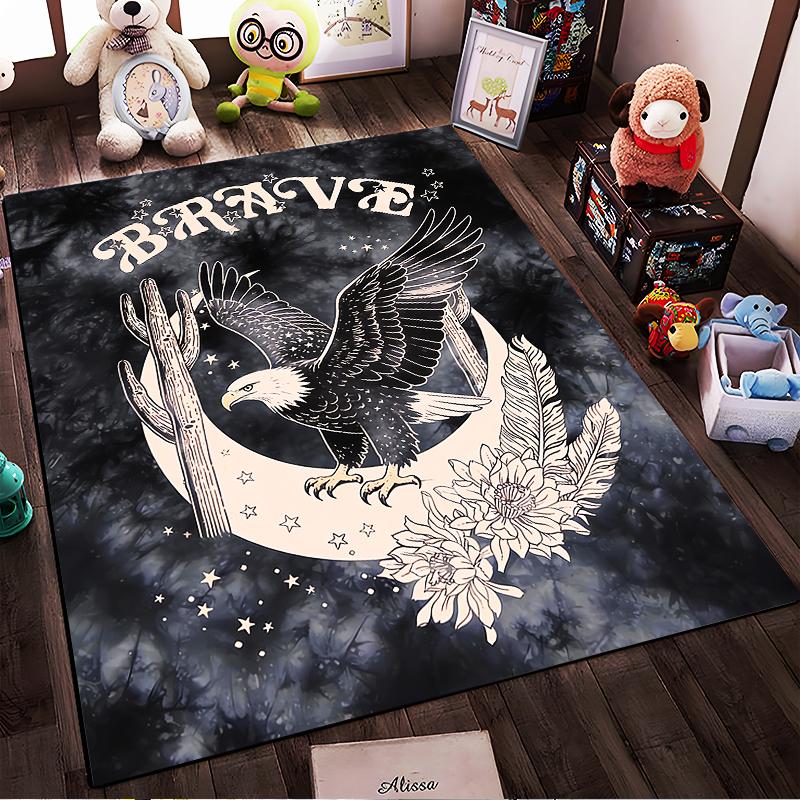 "Brave Bald Eagle Moon Starry Sky Pattern Carpet for Home Decor" Suitable for use as an anti-slip for living room bedroom sofas