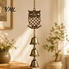 Pastoral Style Wind Bells Vintage Metal Owl Chime with 3 Bells, Hollow Hanging Ornament, Rustic Bronze Door Chimes Retro Pendant for Garden