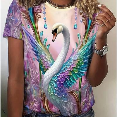 Летний топ с круглым вырезом и 3D-принтом с животным узором, модная повседневная женская футболка с коротким рукавом