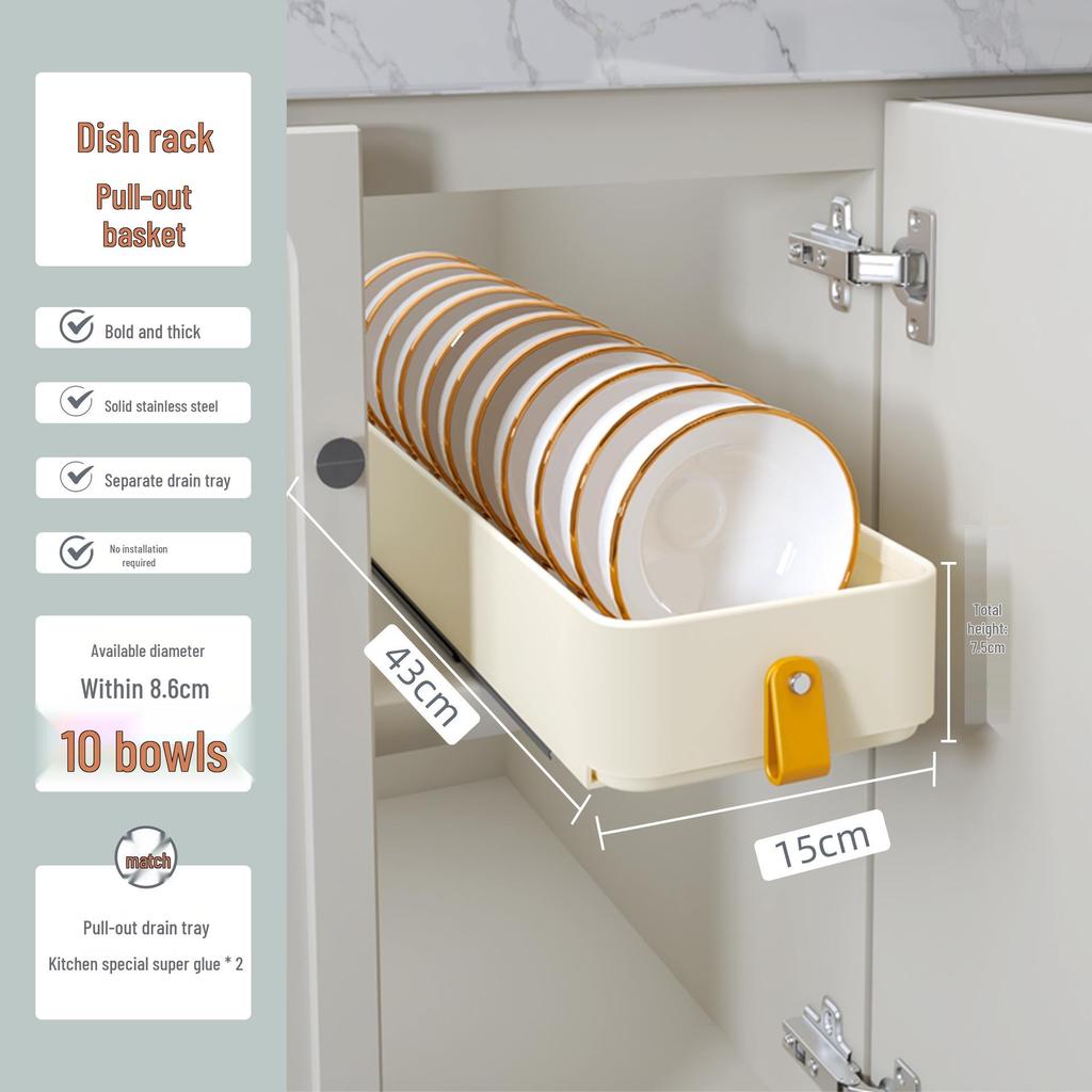 Pull-Out Basket Drawer Dish Rack for Kitchen Cabinet Storage