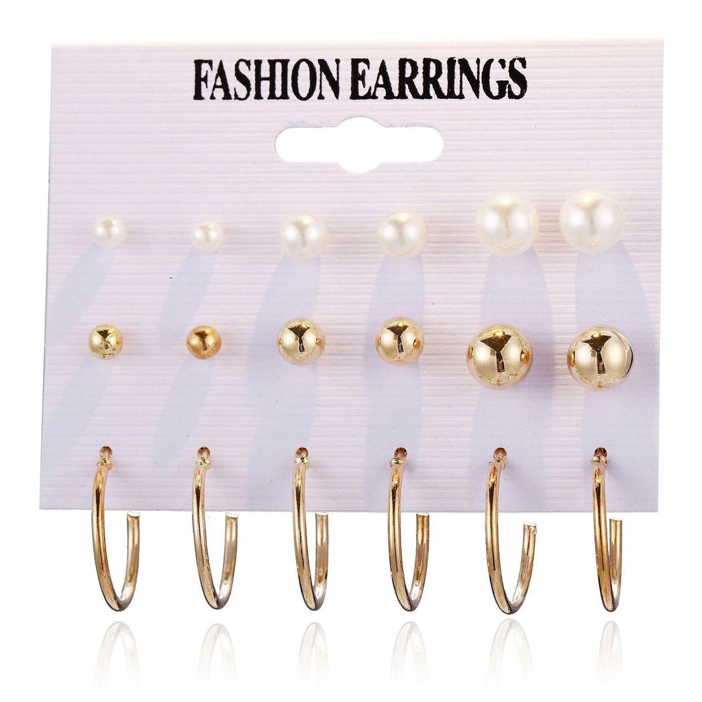 12-Piece Retro Pearl Stud Earring Set: European & American Minimalist Three-Color Collection