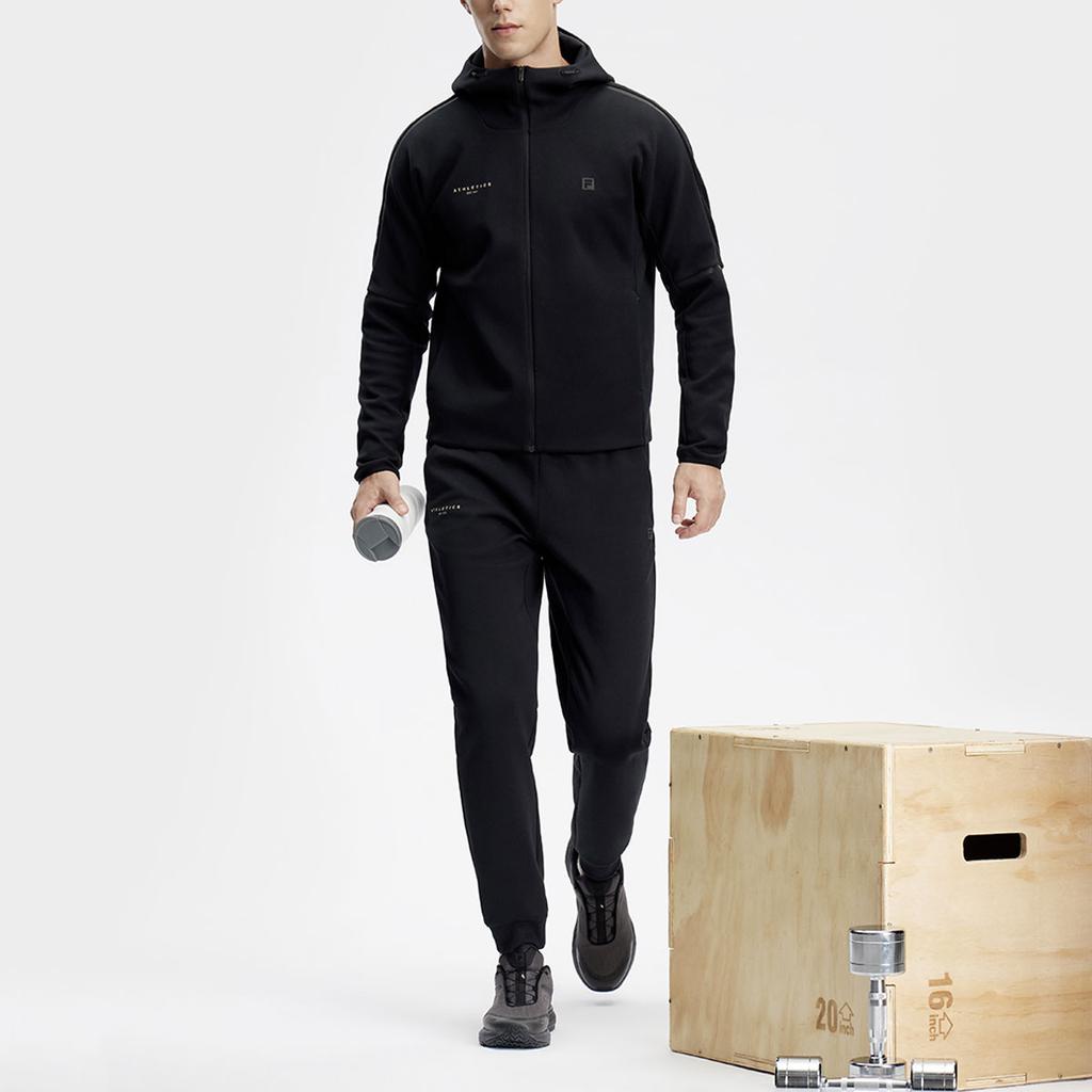 Fila Однотонная трикотажная фитнес-куртка с капюшоном для мужчин, куртки, глубокий черный A11M411506F-BK