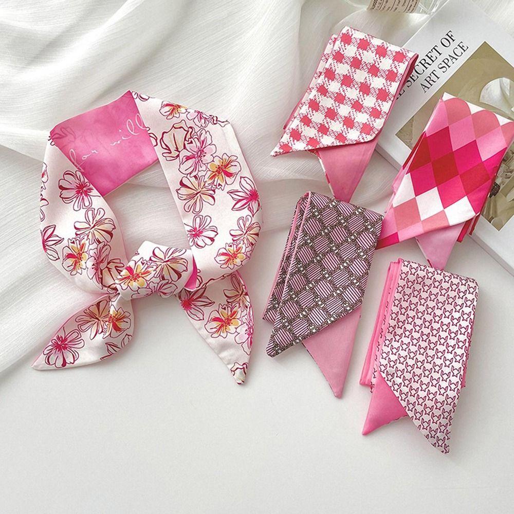 Elegant Ribbon Headband Silk Scarf Flower Hair Tie Printed Scarf Collocation Clothing Accessories Neckerchief Long Scarf Women