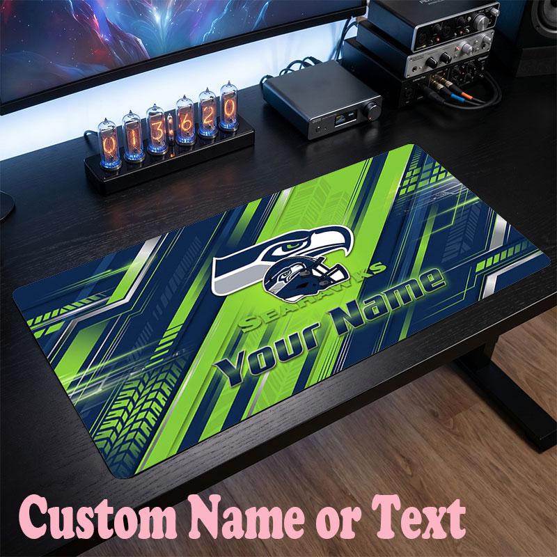 Seattle Seahawks Customized Name Text Mouse Pad, Large Desk Mouse Mat Personalized Home Office Present