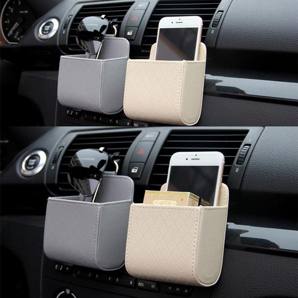 Car Storage Bag Air Vent Dashboard Tidy Hanging Leather Organizer Box Glasses Phone Holder Storage Organizer Car Accessories