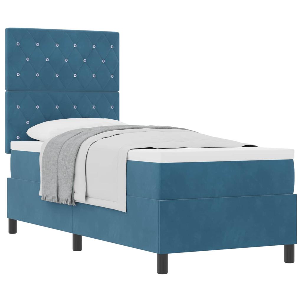 Box Spring Bed with Mattress Dark Blue 80 x 200 cm Velvet