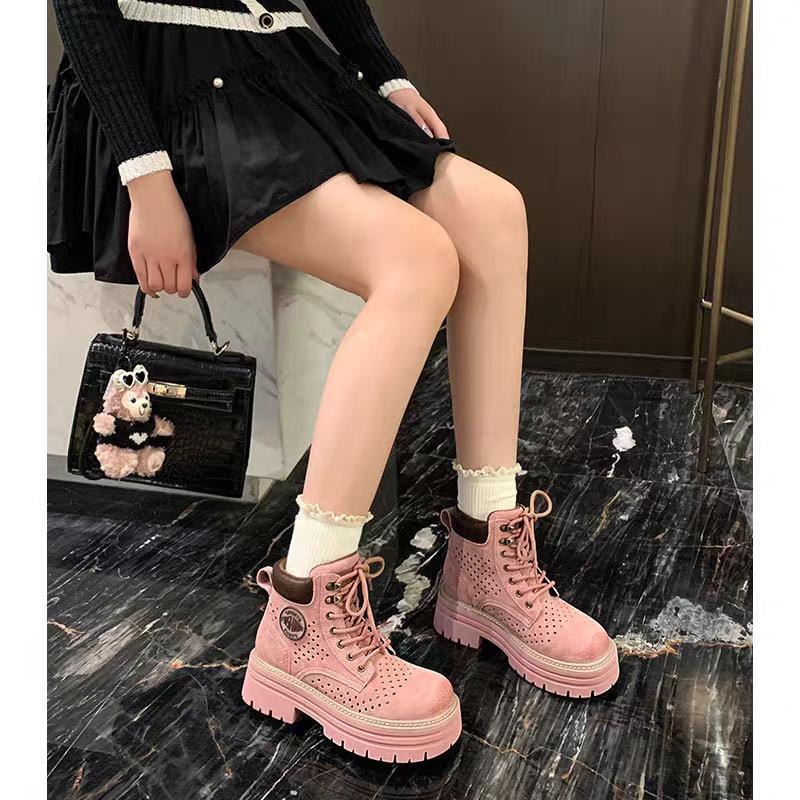 European matte cowhide stacking boots women's 2025 autumn wear short boots versatile casual fashion retro high-top Martin boots tide