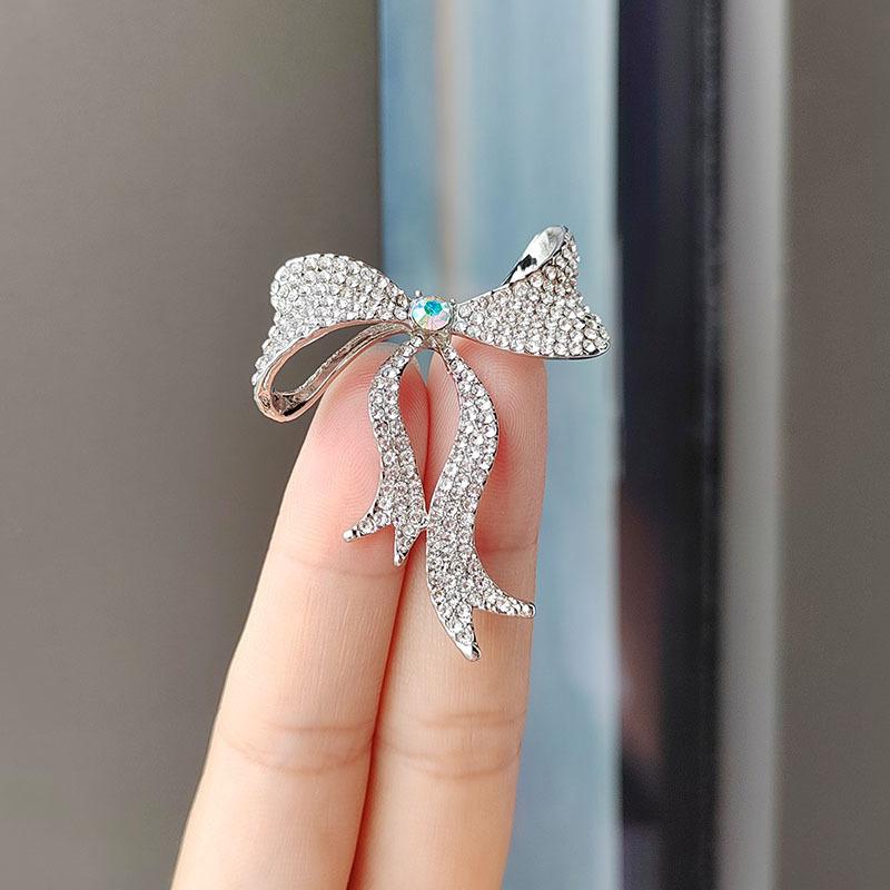 Super Flash Full Diamond Zircon Bow Brooch Corsage Female Elegant High-end Suit Pin