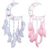Woven Moon Shape Dreamcatchers with Crystal Wall Art Handmade Butterfly Feathered Tassels Wall Hanging Ornament Decors