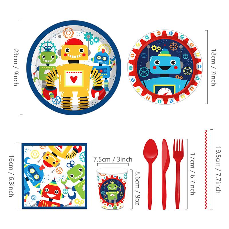Одноразовая посуда с рисунком робота, бумажные тарелки, стаканчики, детские воздушные шары, украшения для дня рождения, вечеринки по случаю рождения ребенка, принадлежности