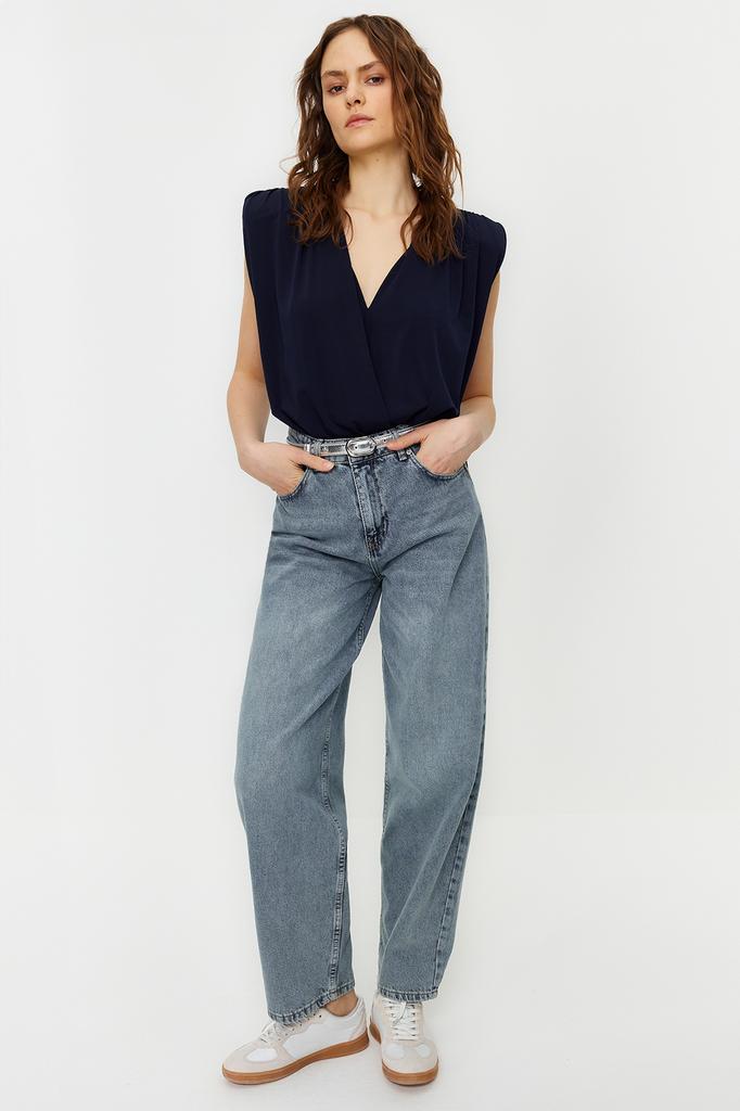 Women's Fashion New Bodysuit Emerald Padded Double Breasted Collar Flexible Snap Fastener Knitted Bodysuit