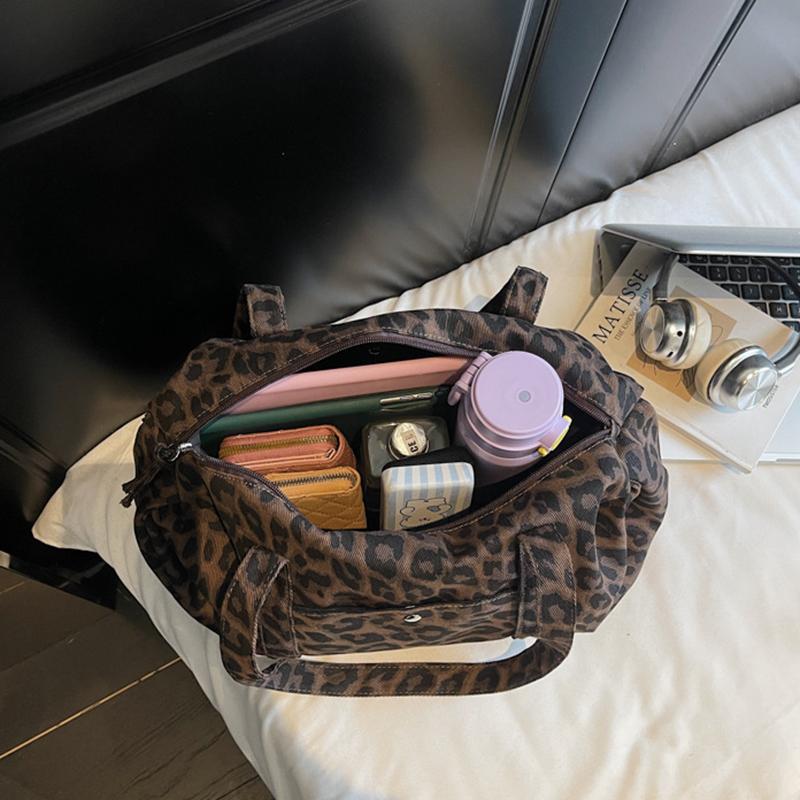 Yogodlns Канвасная сумка через плечо с леопардовым принтом Модная большая сумка-тоут Женская сумка для ежедневного использования Высококачественная сумка