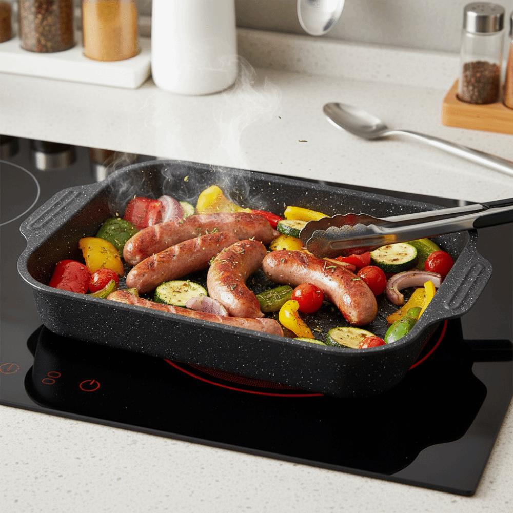 Non-Stick Grilling Pan Carbon Steel BBQ Serving Tray Multi-functional Grilled Fish Plate Hotpot